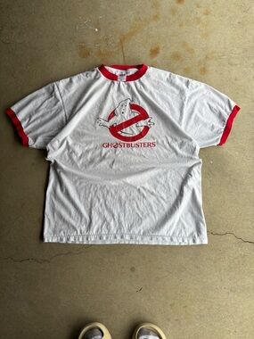 Early 2000s Ghostbusters Logo Ringer Tee - White with Red Trim